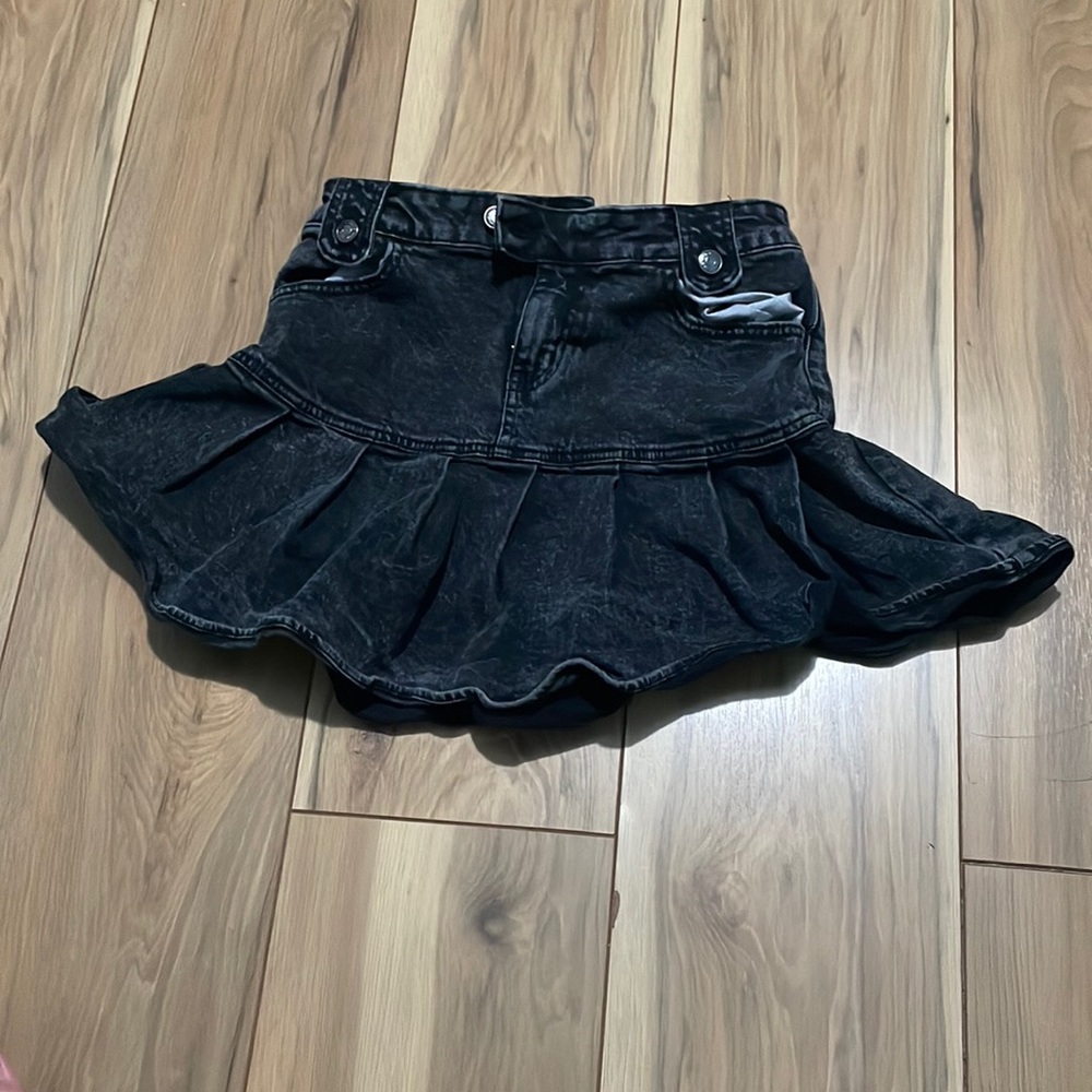 Black Denim High Rise Pleated Skirt